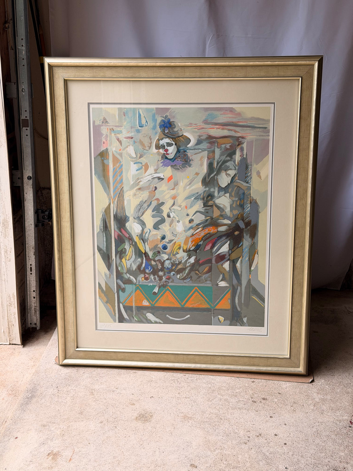 Daniel Merino Signed Clown Harlequin Serigraph Large Framed 43" Local Pickup