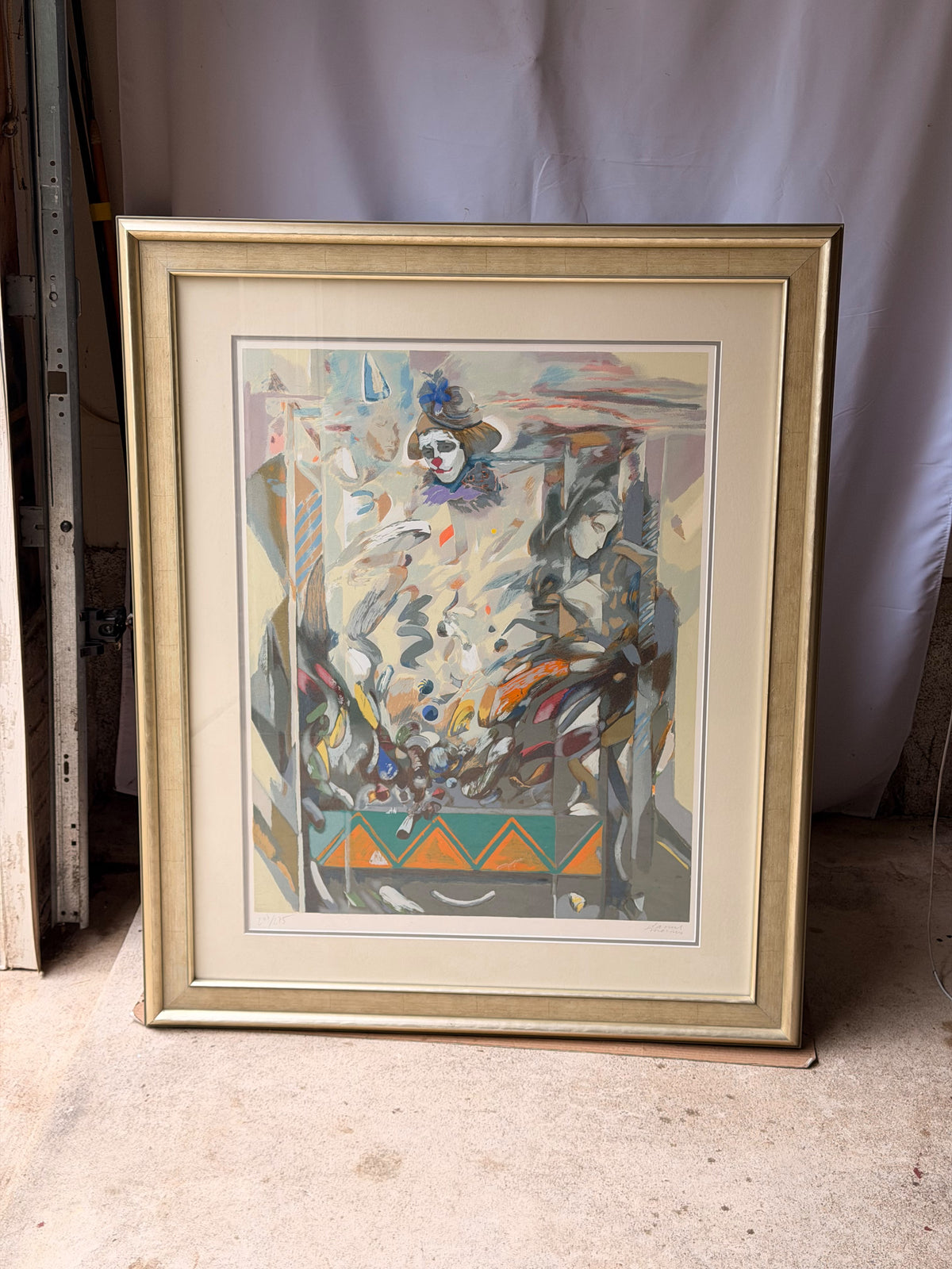 Daniel Merino Signed Clown Harlequin Serigraph Large Framed 43" Local Pickup