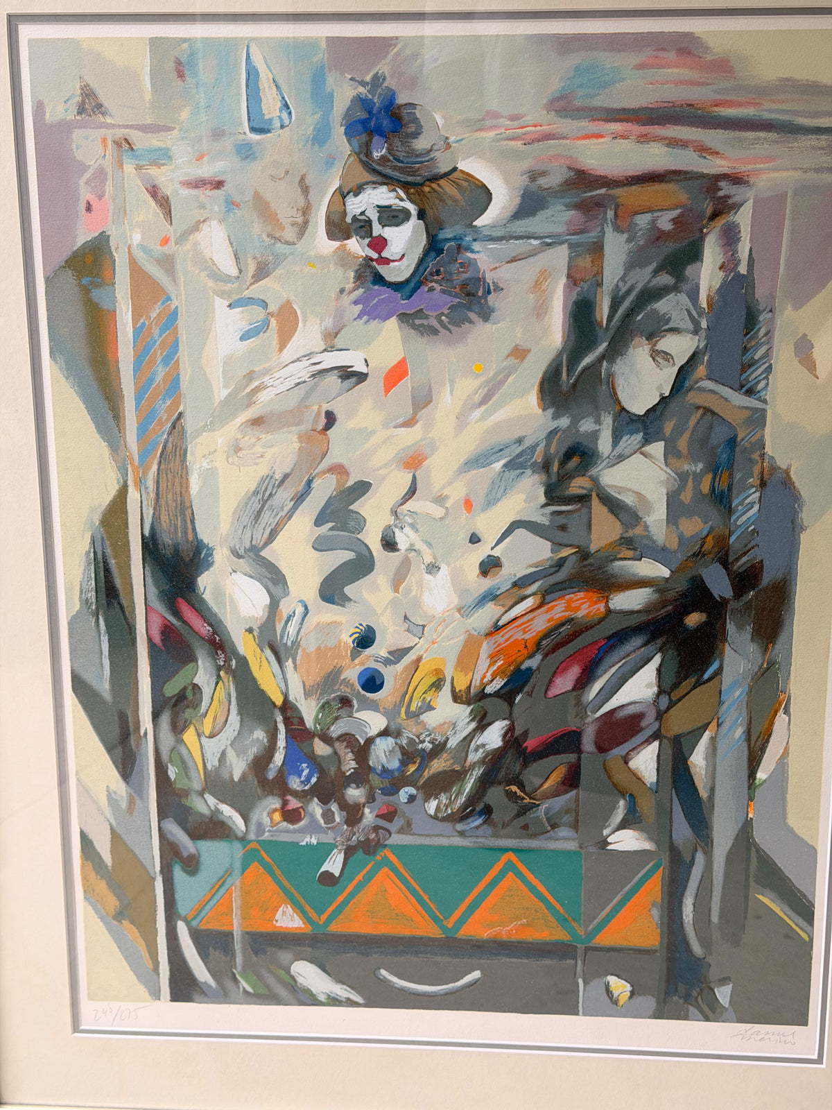 Daniel Merino Signed Clown Harlequin Serigraph Large Framed 43" Local Pickup