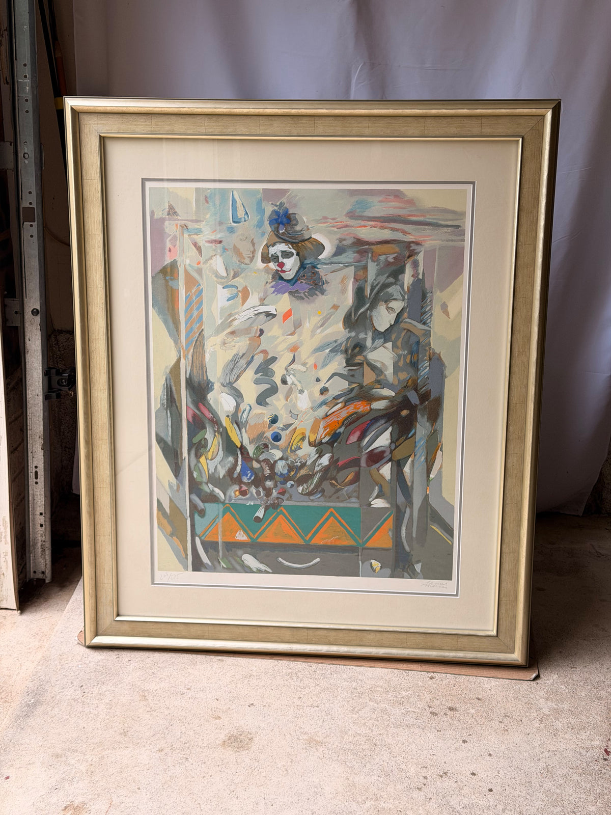Daniel Merino Signed Clown Harlequin Serigraph Large Framed 43" Local Pickup