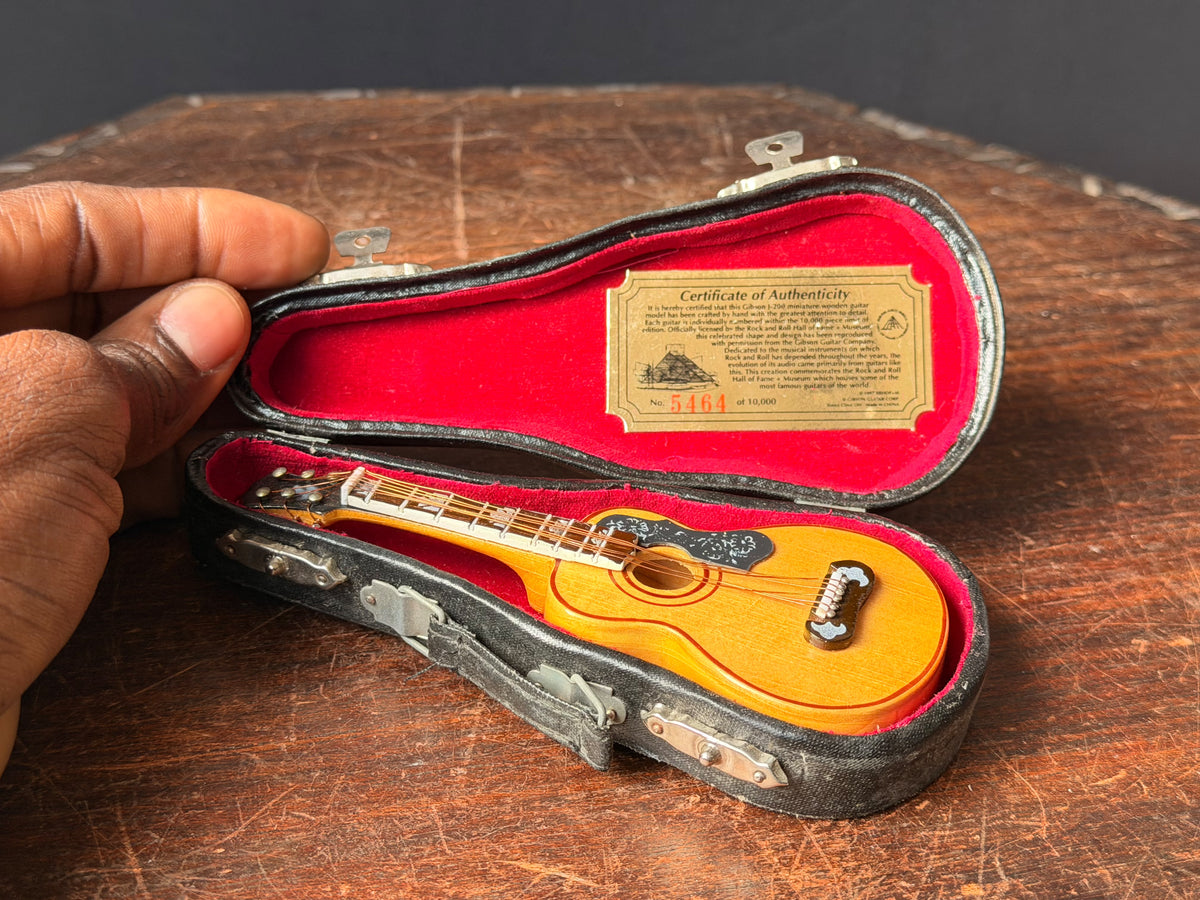1997 Xonex Gibson J-200 Miniature Guitar & Case Rock & Roll Hall of Fame 5.4"