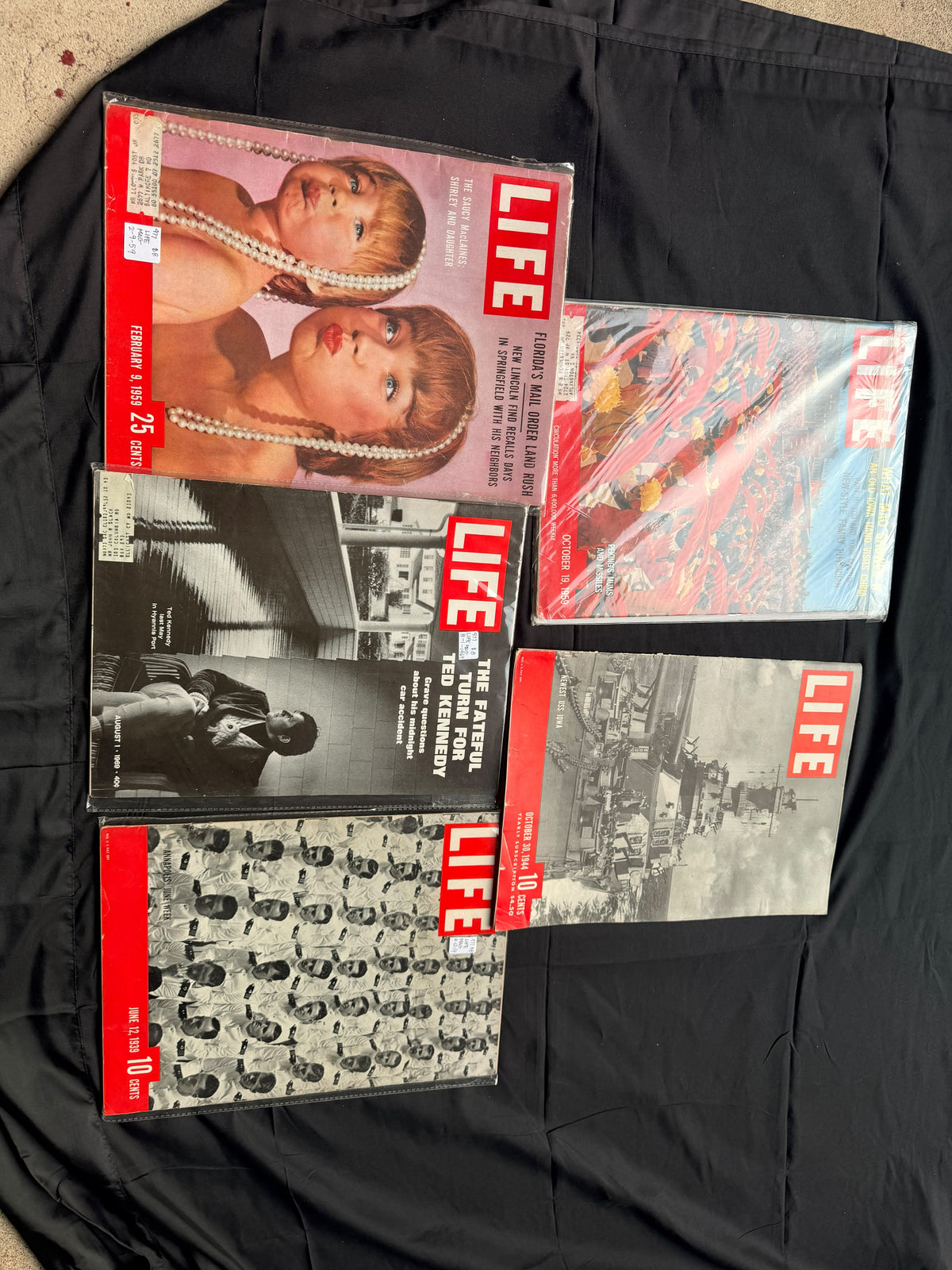 5 LIFE Magazines 1939-1969 USS Iowa WWII Ted Kennedy Chappaquiddick MacLaine Lot