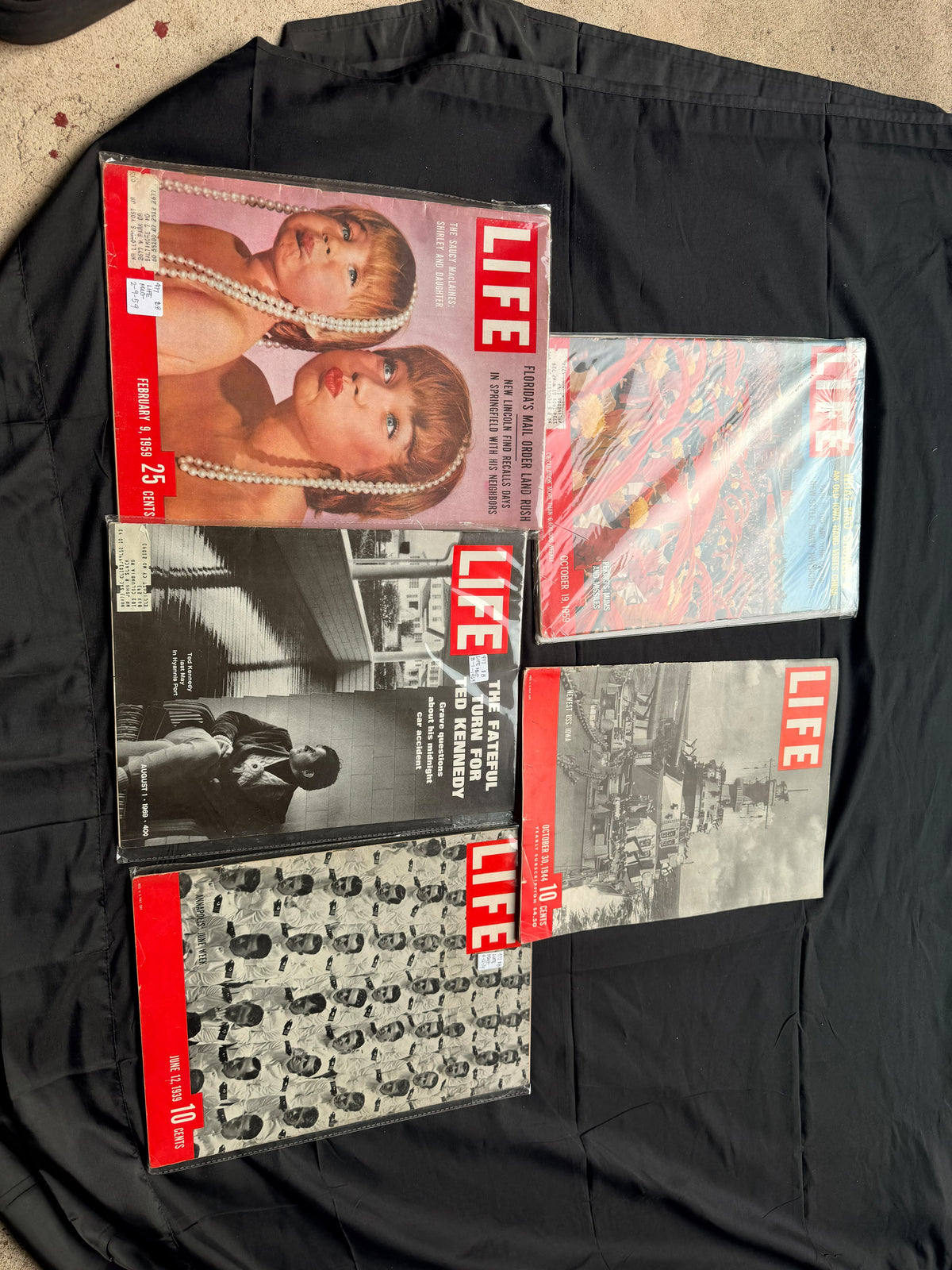 5 LIFE Magazines 1939-1969 USS Iowa WWII Ted Kennedy Chappaquiddick MacLaine Lot