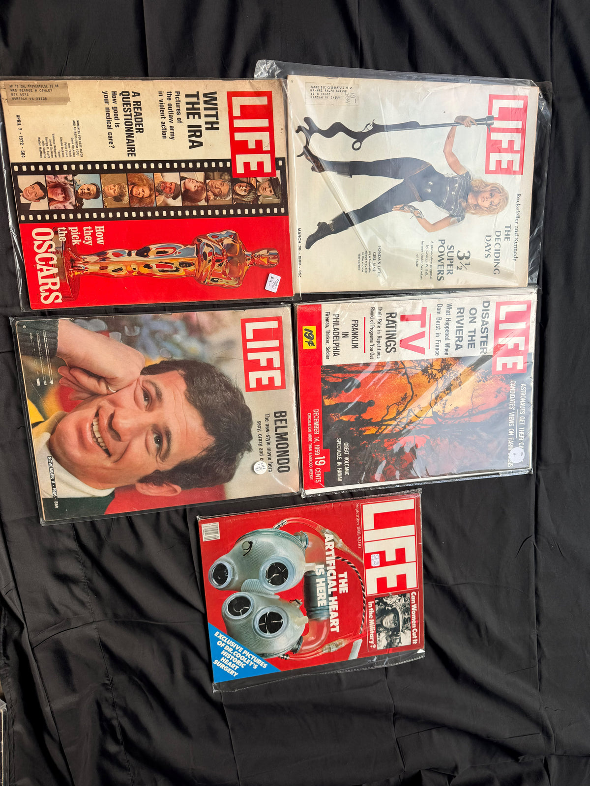 5 LIFE Magazines 1959-1981 Jane Fonda Barbarella Belmondo Oscars IRA Heart Lot