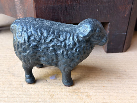 Vintage Cast Iron Sheep Figurine Black Lamb Statue Farmhouse Decor 5 in