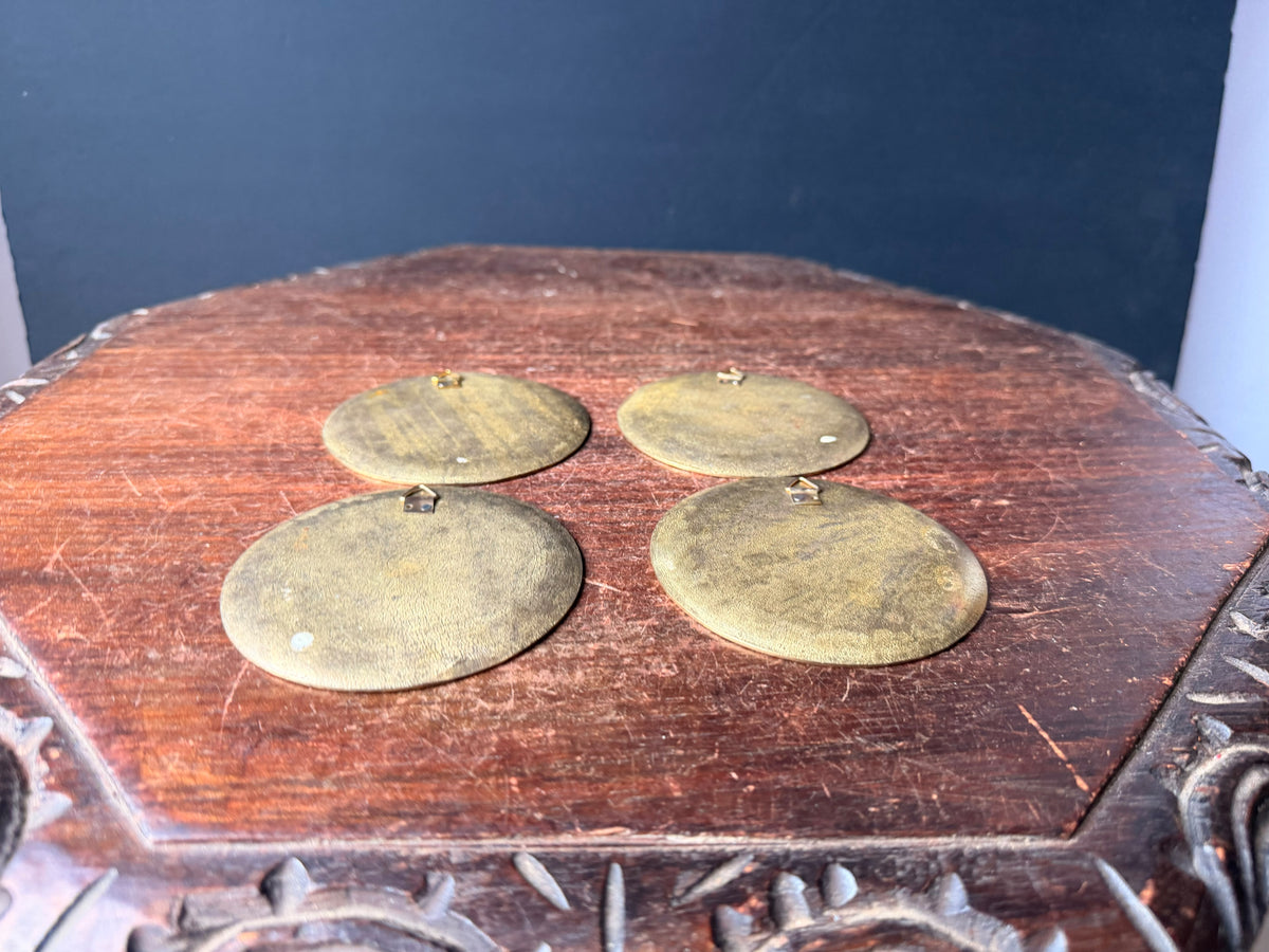 Vintage Greek Enamel Brass Mini Wall Plaques Set of 4 Greek Key 3.5 in