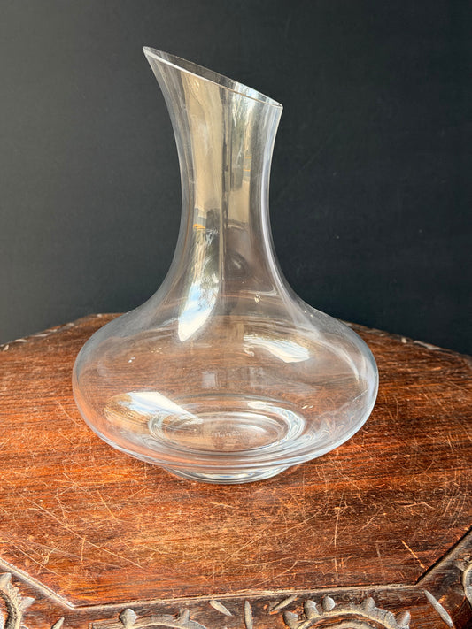 The Palm Restaurant Glass Wine Decanter Etched Palm Tree Logo Angled Spout 10 in