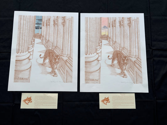 Vintage Sherry Steele Signed Tiger Print Pair Stalking Halls of Congress 1994