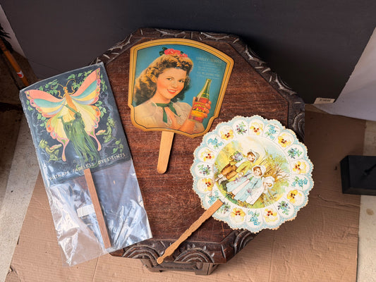Vintage Advertising Hand Fan Lot Shirley Temple RC Cola Putnam Dyes Drug Store