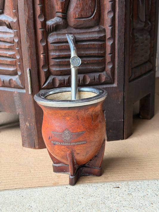 Fuerza Aerea Uruguaya Air Force Leather Mate Gourd Cup Bombilla Set 4.7 in