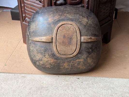 Vintage Hand Carved Wood Bowl Oval Footed with Cord Lugs 10 in