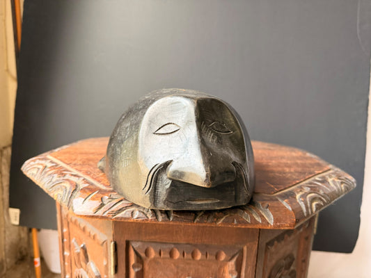 Vintage Carved Wood Face Helmet Bowl Ifugao Igorot Philippines 9.5 in