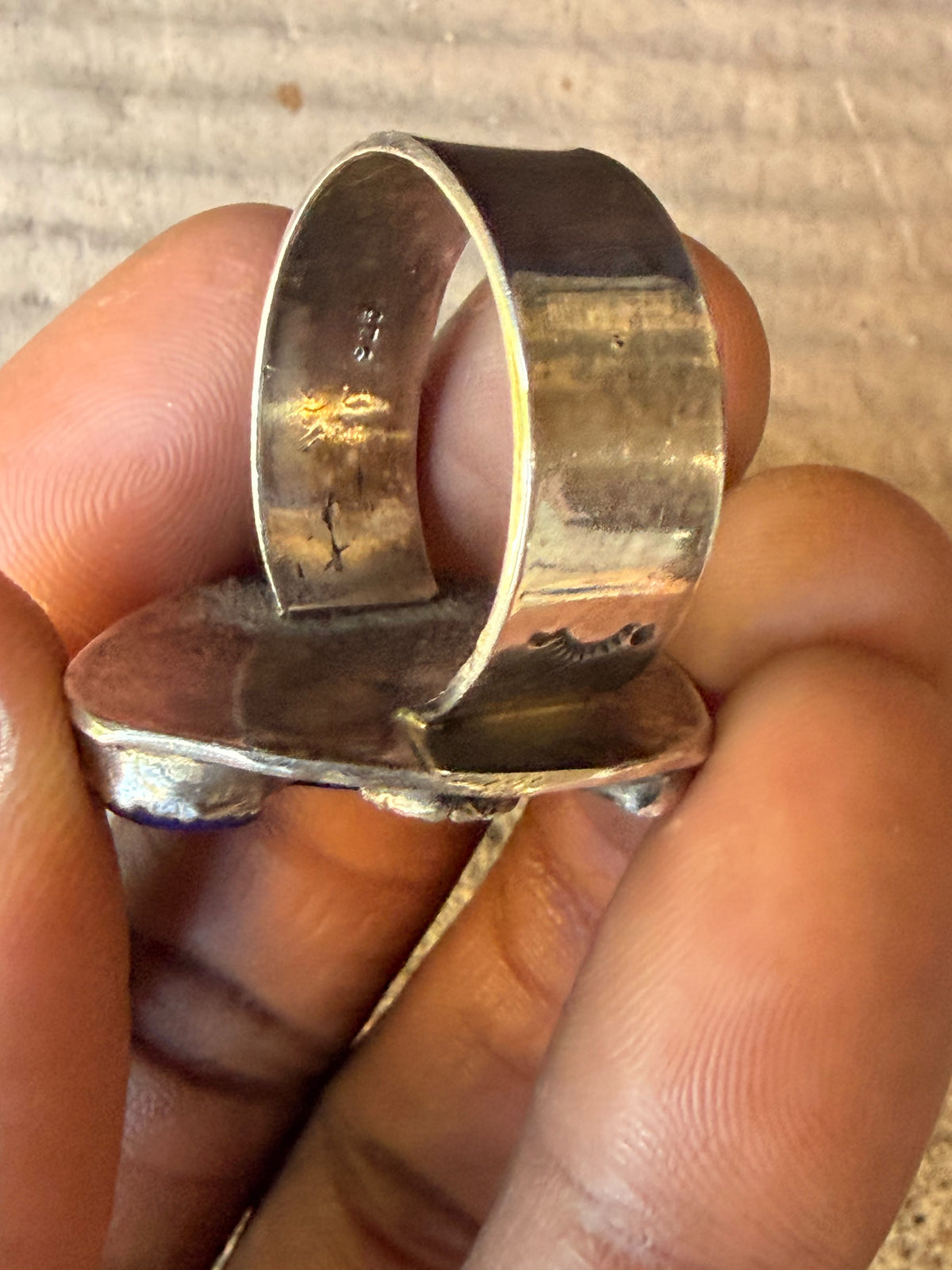Vintage Southwestern Style Sterling Lapis Lazuli Pot Shape Wide Band Ring Sz 12