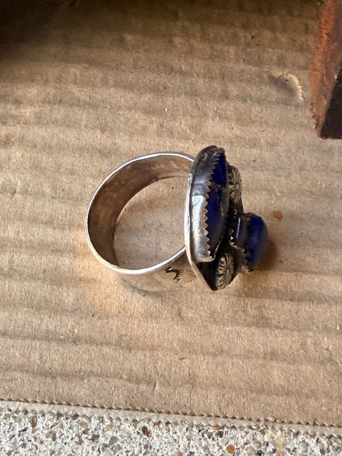 Vintage Southwestern Style Sterling Lapis Lazuli Pot Shape Wide Band Ring Sz 12