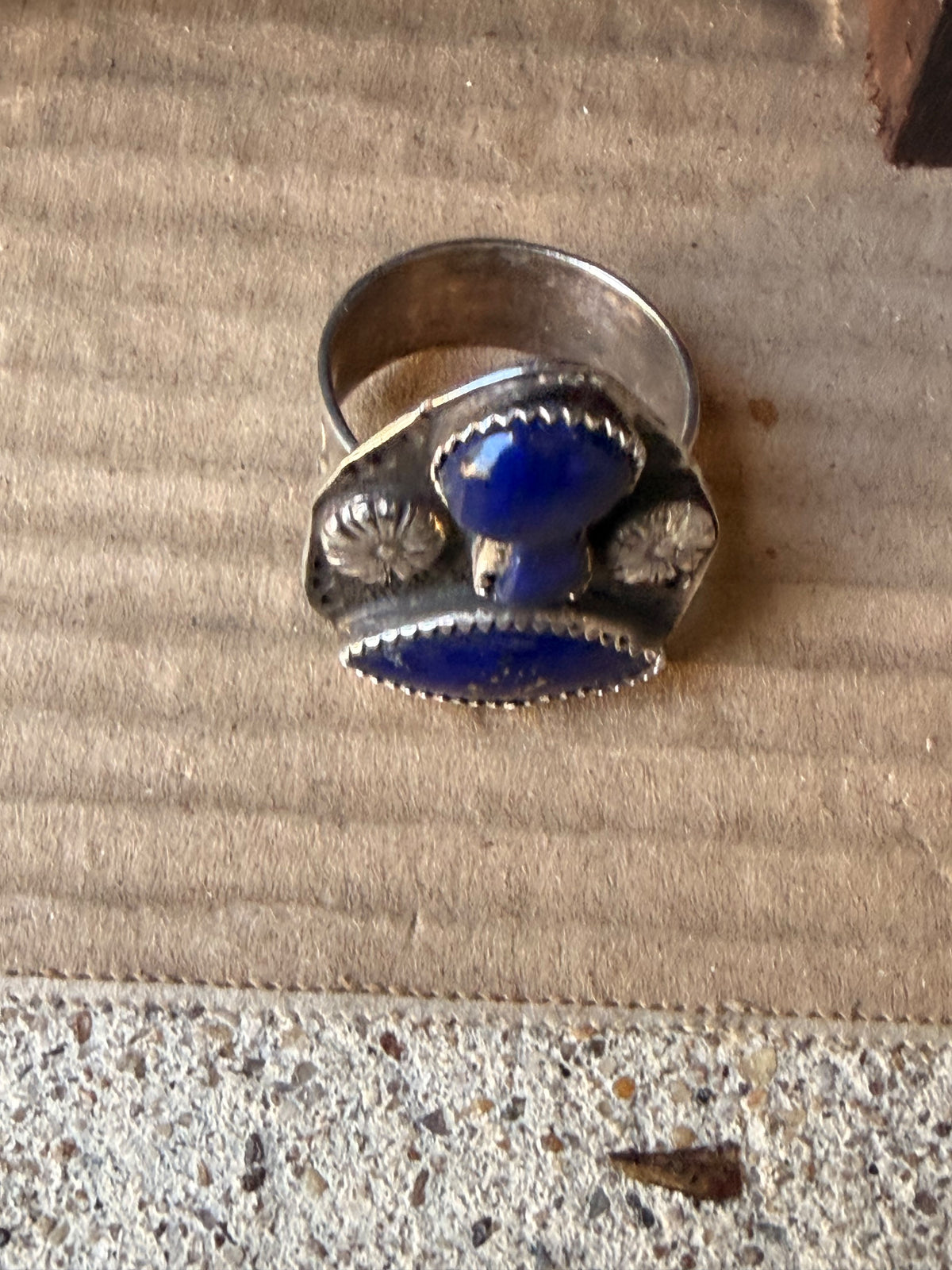 Vintage Southwestern Style Sterling Lapis Lazuli Pot Shape Wide Band Ring Sz 12