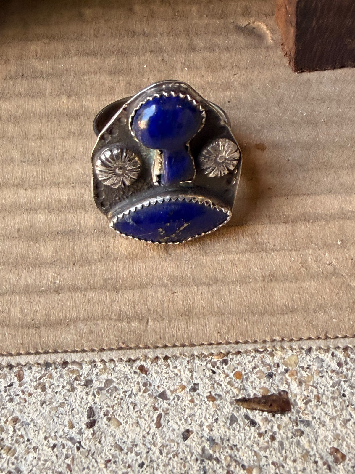 Vintage Southwestern Style Sterling Lapis Lazuli Pot Shape Wide Band Ring Sz 12