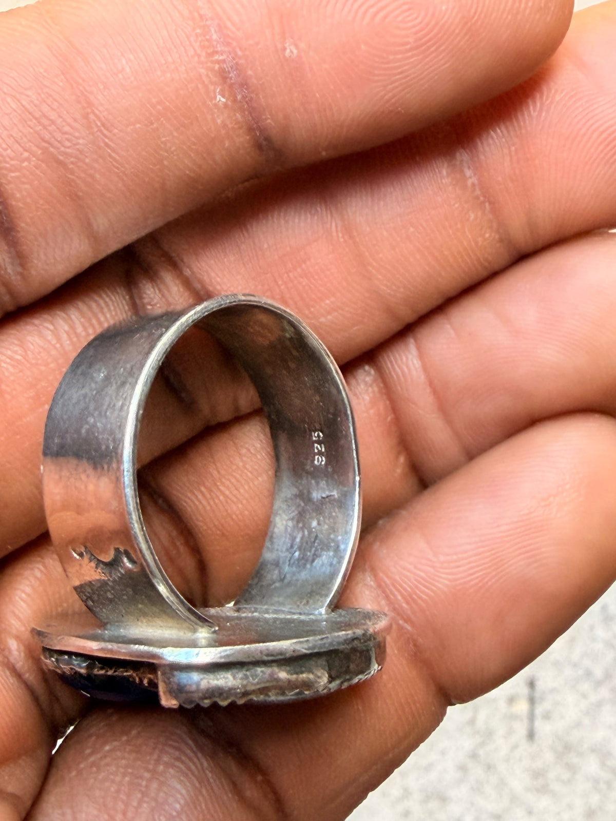 Vintage Southwestern Style Sterling Lapis Lazuli Pot Shape Wide Band Ring Sz 12