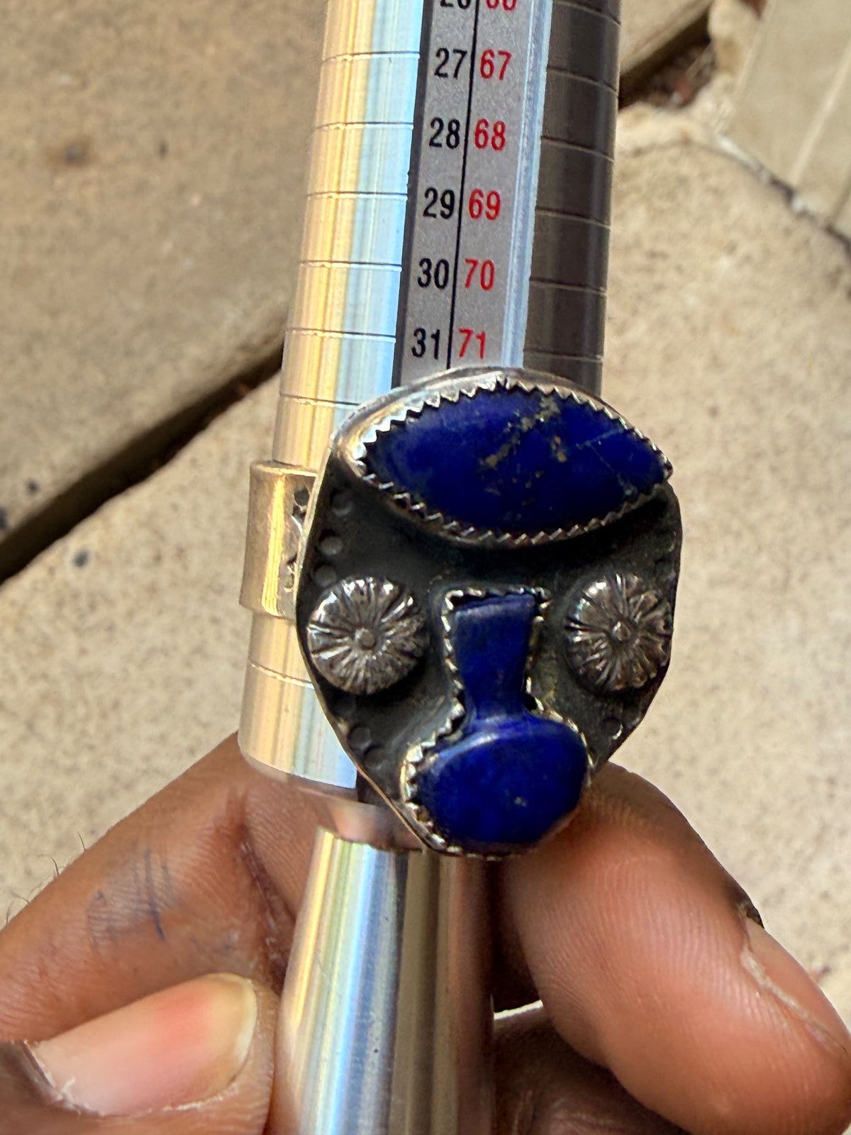 Vintage Southwestern Style Sterling Lapis Lazuli Pot Shape Wide Band Ring Sz 12