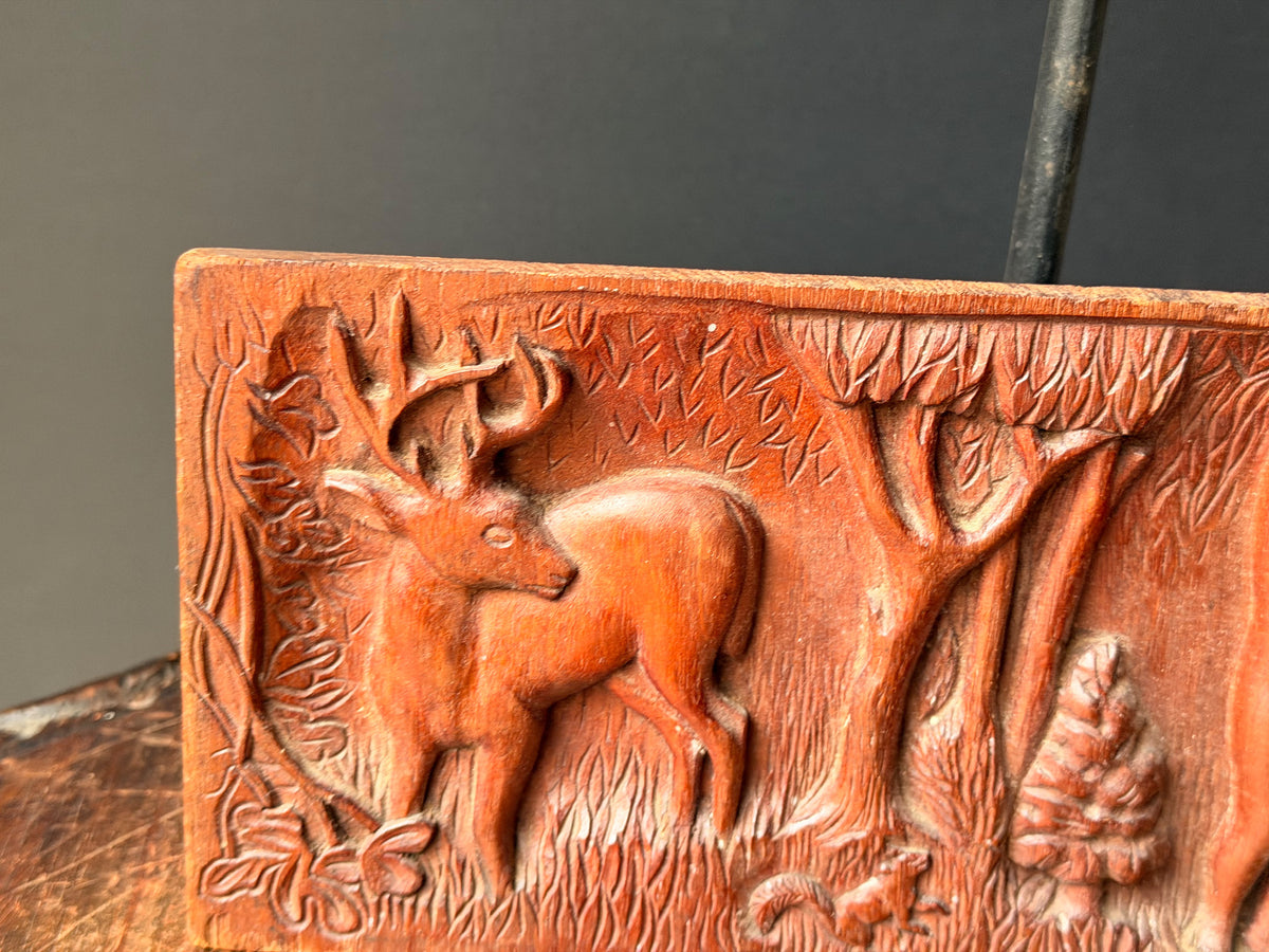 Vintage 1942 Hand Carved Wood Relief Plaque Nude Woman Stag Forest Signed Kraft