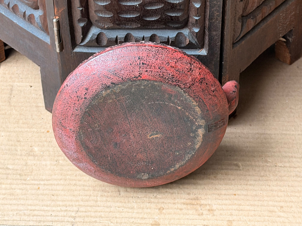 Vintage Japanese Cast Iron Tetsubin Teapot Red Plum Blossom Marked Infuser 7in