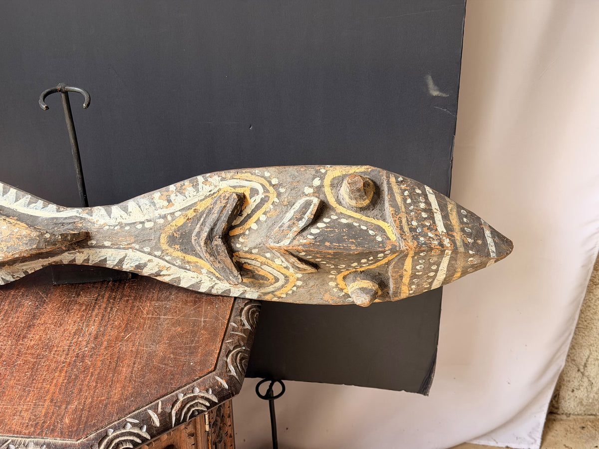 Vintage Sepik River Papua New Guinea Carved Wood Double Face Board Painted 40in