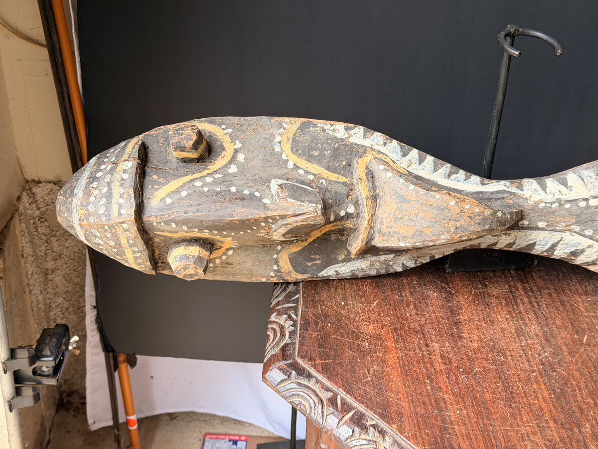 Vintage Sepik River Papua New Guinea Carved Wood Double Face Board Painted 40in