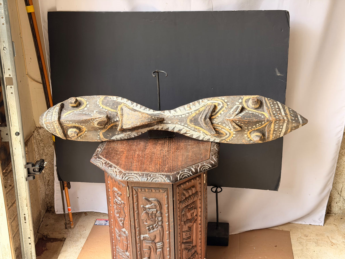 Vintage Sepik River Papua New Guinea Carved Wood Double Face Board Painted 40in