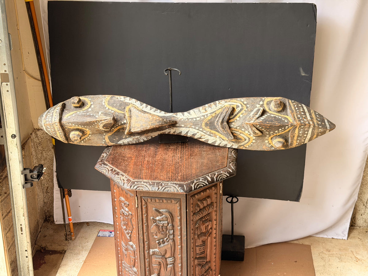 Vintage Sepik River Papua New Guinea Carved Wood Double Face Board Painted 40in