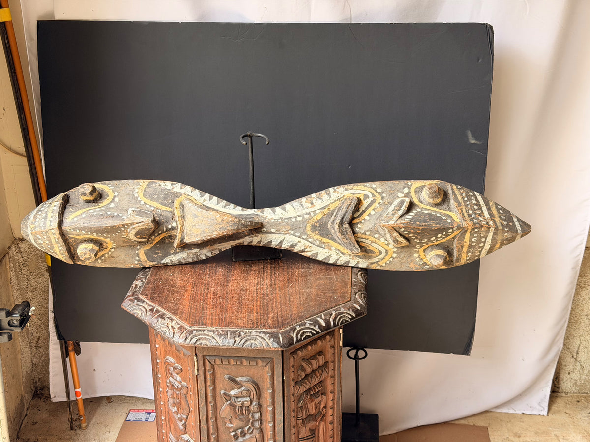 Vintage Sepik River Papua New Guinea Carved Wood Double Face Board Painted 40in