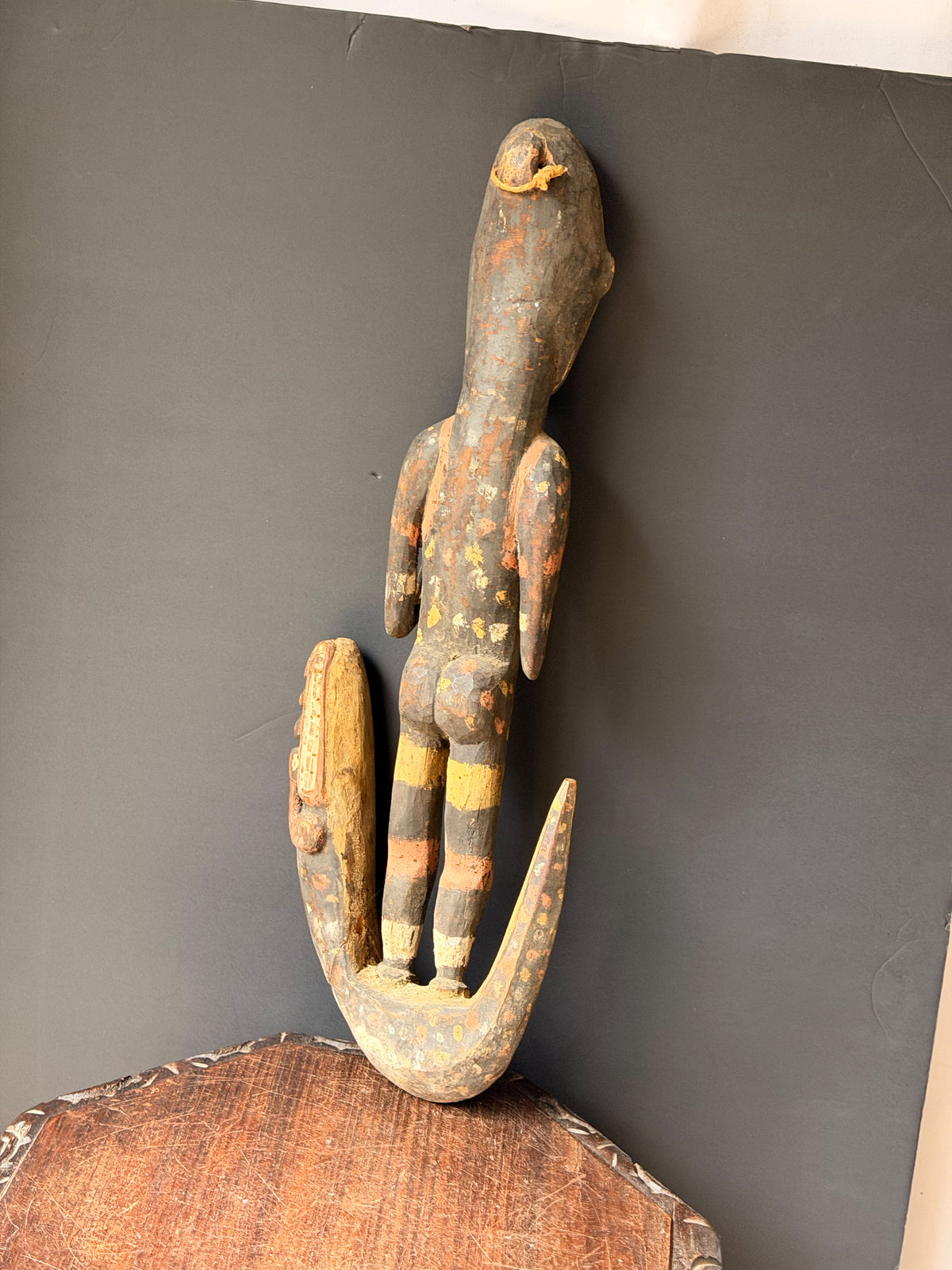 Vintage Sepik Papua New Guinea Carved Wood Crocodile Suspension Hook Figure 26in