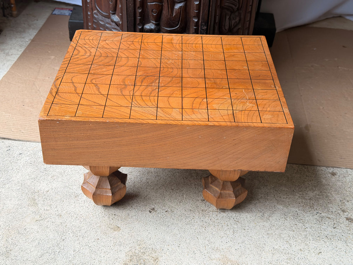 Vintage Japanese Shogi Board with Carved Gardenia Legs Solid Wood Shogiban 14in