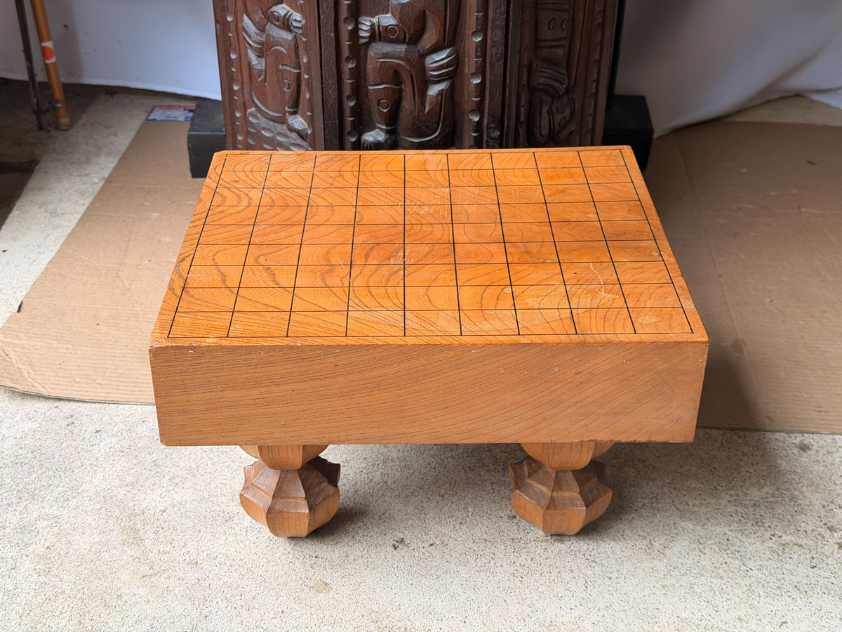 Vintage Japanese Shogi Board with Carved Gardenia Legs Solid Wood Shogiban 14in