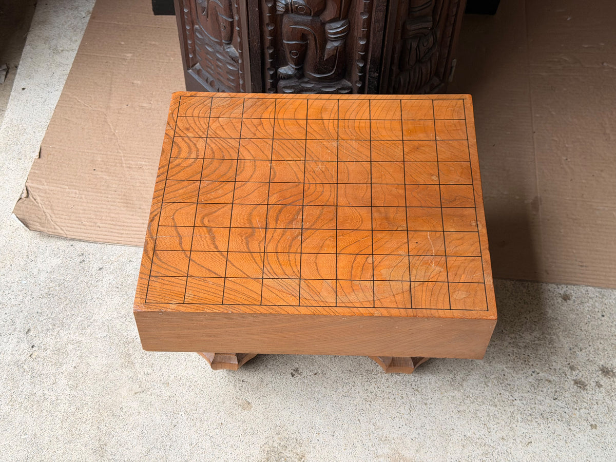 Vintage Japanese Shogi Board with Carved Gardenia Legs Solid Wood Shogiban 14in