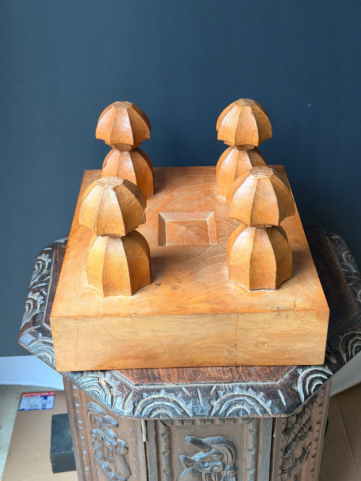 Vintage Japanese Shogi Board with Carved Gardenia Legs Solid Wood Shogiban 14in