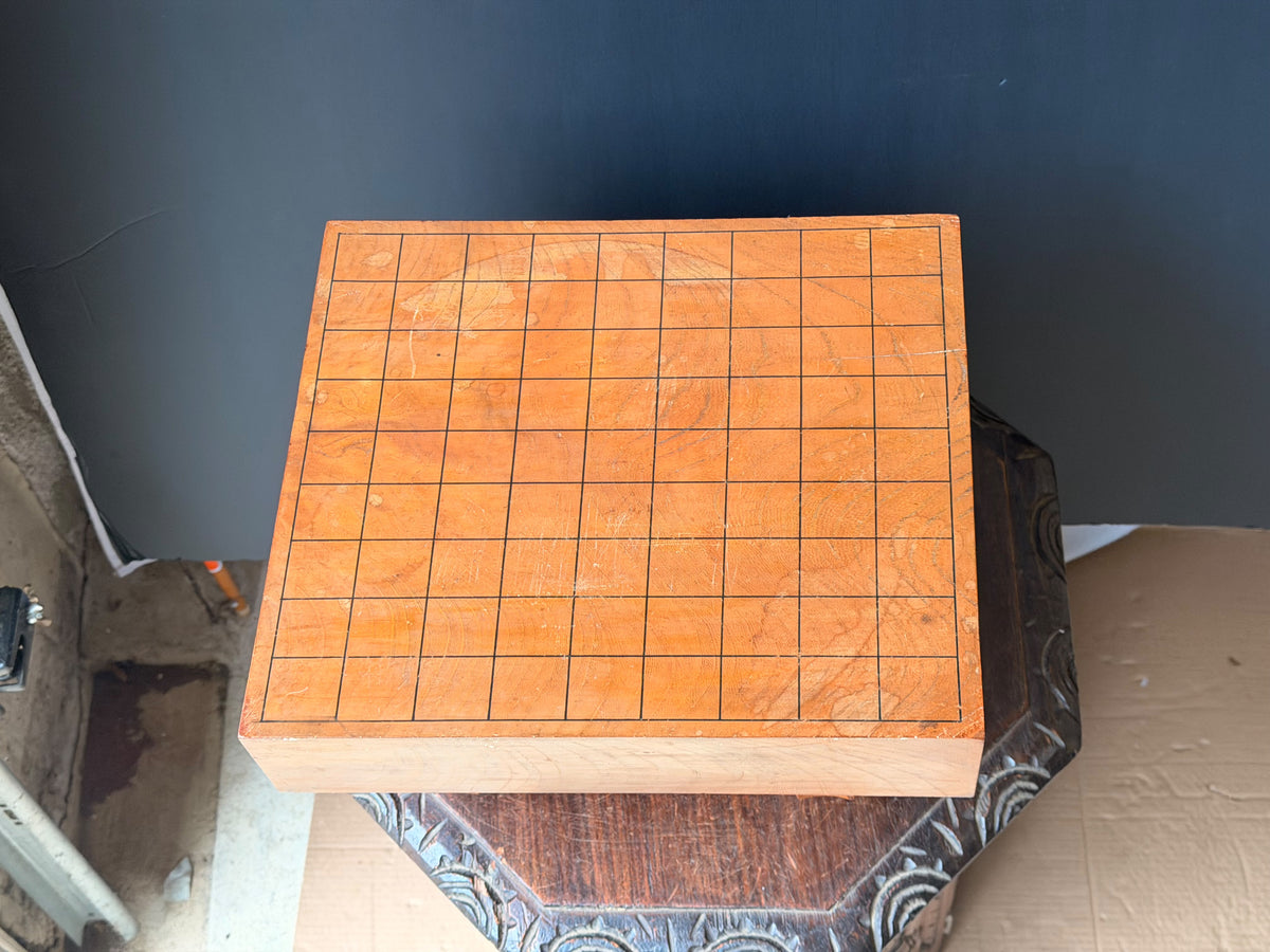 Vintage Japanese Shogi Board with Carved Gardenia Legs Solid Wood Shogiban 14in