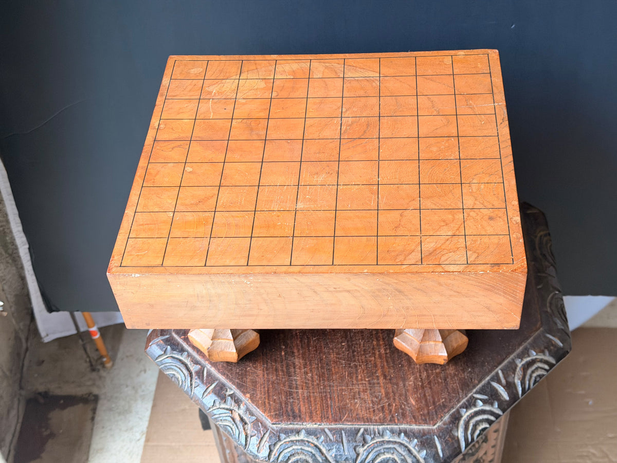 Vintage Japanese Shogi Board with Carved Gardenia Legs Solid Wood Shogiban 14in