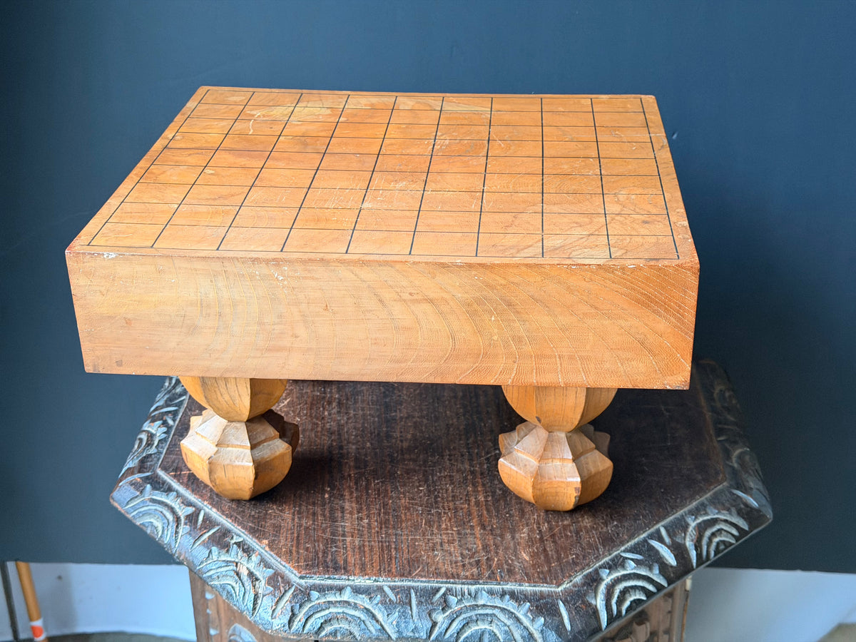 Vintage Japanese Shogi Board with Carved Gardenia Legs Solid Wood Shogiban 14in