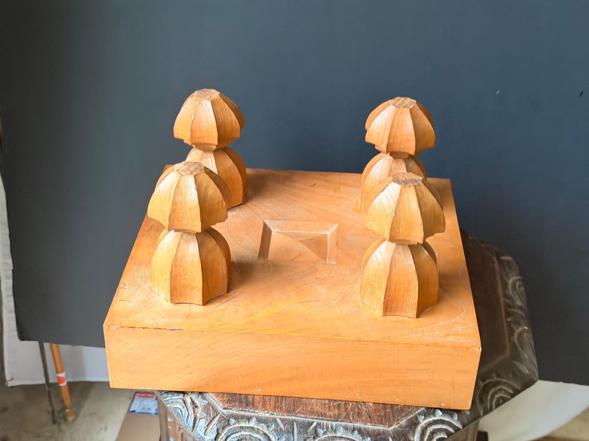 Vintage Japanese Shogi Board with Carved Gardenia Legs Solid Wood Shogiban 14in