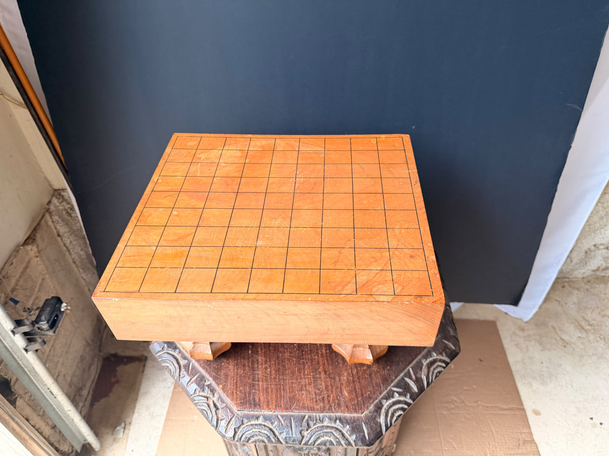 Vintage Japanese Shogi Board with Carved Gardenia Legs Solid Wood Shogiban 14in