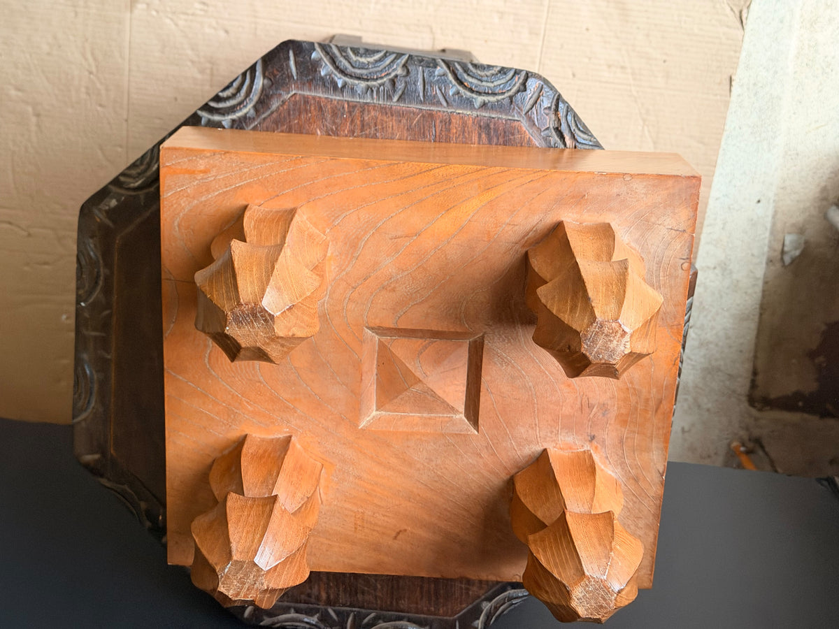 Vintage Japanese Shogi Board with Carved Gardenia Legs Solid Wood Shogiban 14in