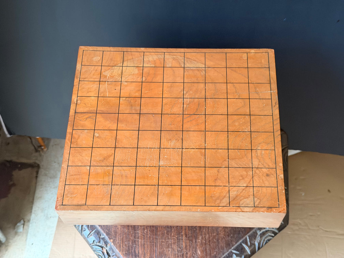 Vintage Japanese Shogi Board with Carved Gardenia Legs Solid Wood Shogiban 14in