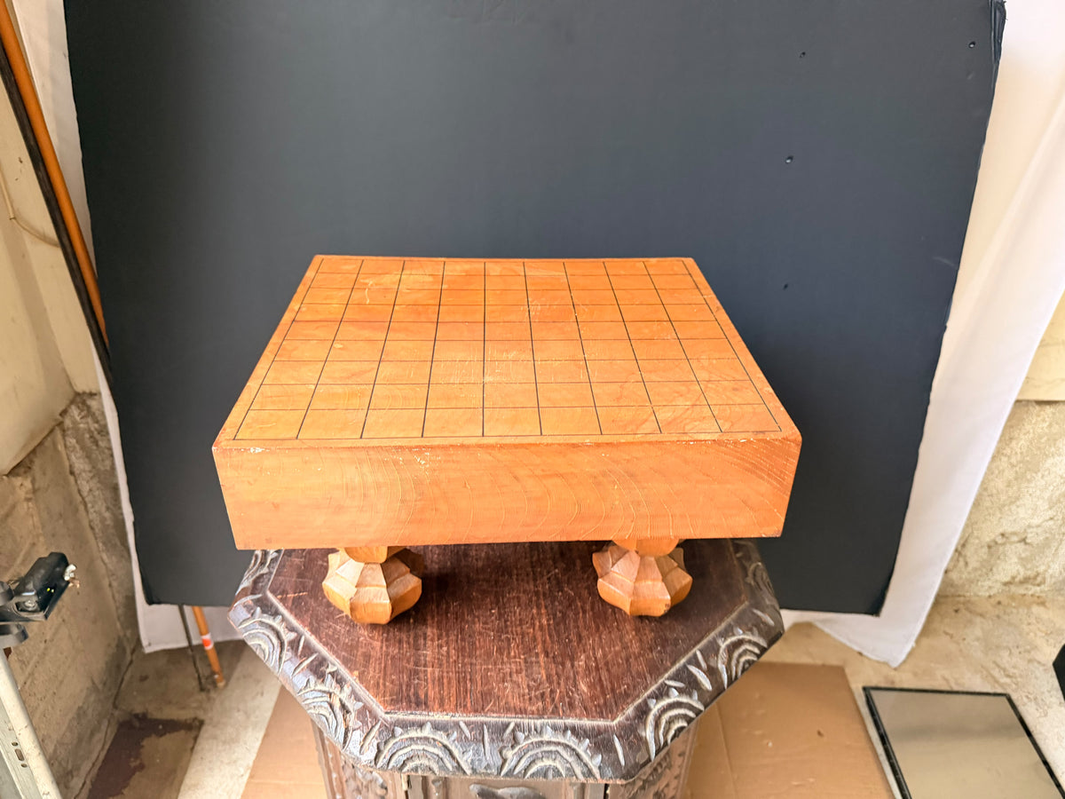 Vintage Japanese Shogi Board with Carved Gardenia Legs Solid Wood Shogiban 14in