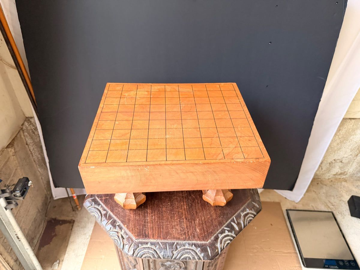 Vintage Japanese Shogi Board with Carved Gardenia Legs Solid Wood Shogiban 14in