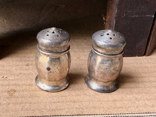 Vintage Sterling Silver Individual Salt Pepper Shakers Pair Miniature 1.5in