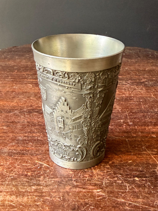Vintage Becker Stuttgart Pewter Heilbronn Wine Beaker Relief Rein Zinn 95% 3.3in