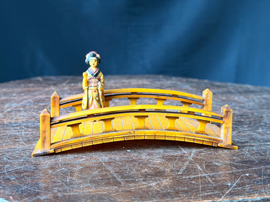 Vintage Japanese Celluloid Arched Bridge Geisha Figurine Made in Japan 5.6 in