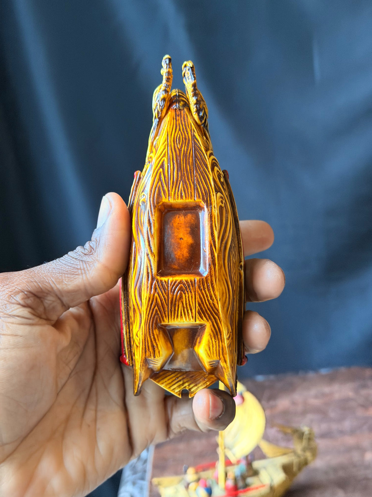 Vintage Japanese Celluloid Treasure Ship Pair Dragon Boats Lucky Gods Phoenix