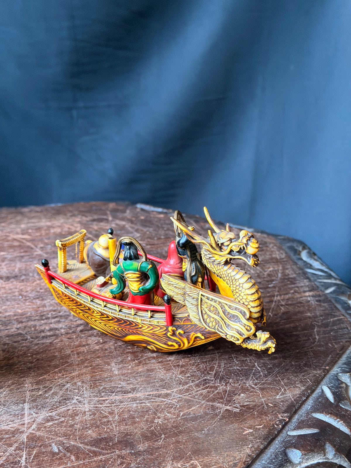 Vintage Japanese Celluloid Treasure Ship Pair Dragon Boats Lucky Gods Phoenix