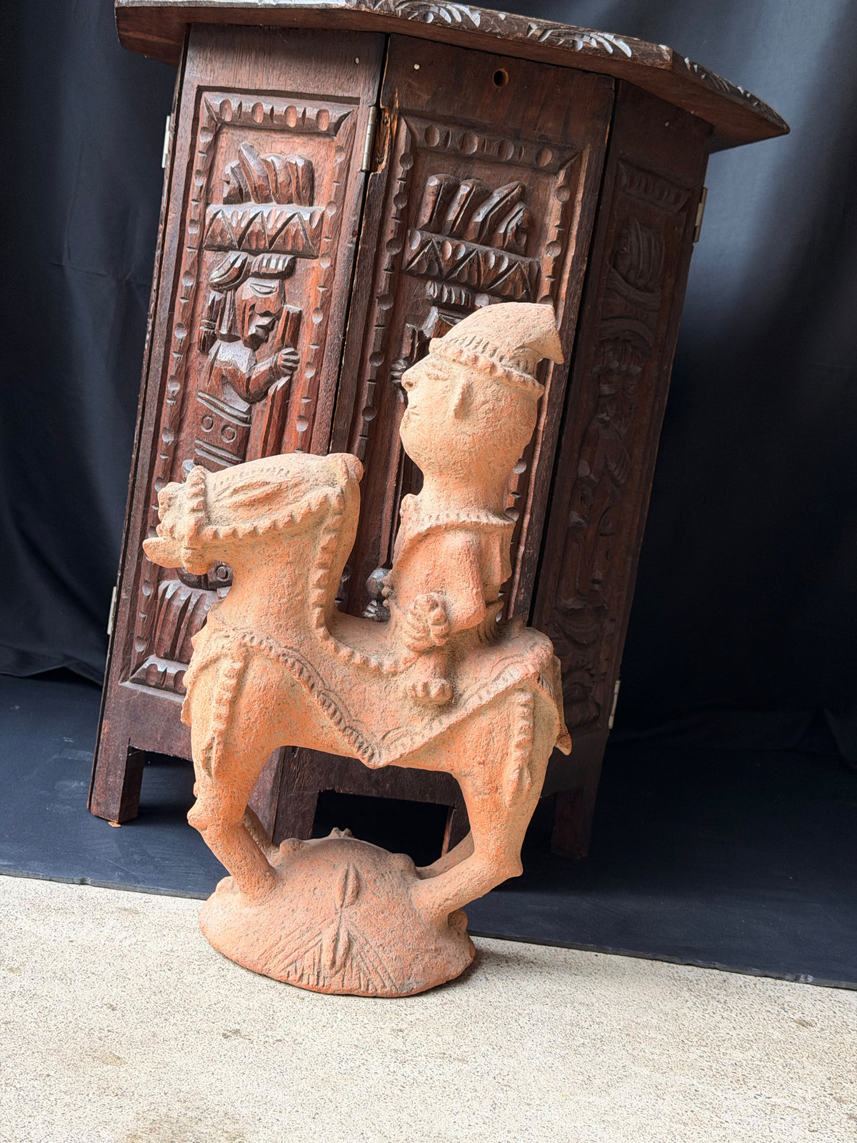 Adamawa Terracotta Horse and Rider Figure Hollow Vessel 16 in – Age Untested