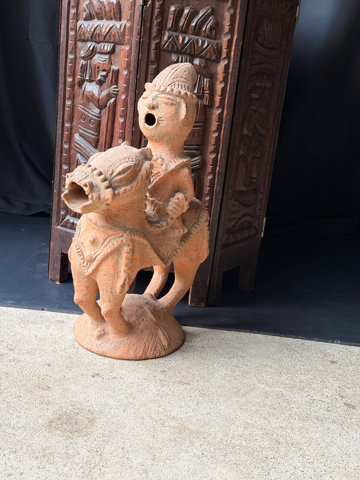 Adamawa Terracotta Horse and Rider Figure Hollow Vessel 16 in – Age Untested